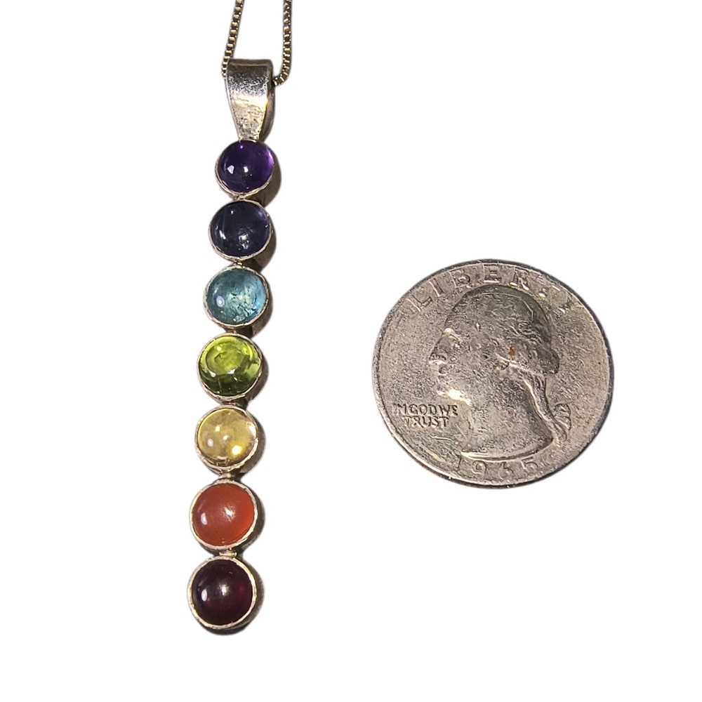 Multi Gemstone Vertically Aligned Chakra Necklace In Sterling Silver - Picture 3 of 11